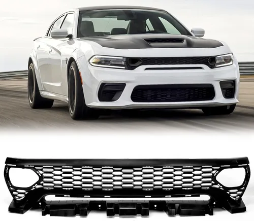 Rejilla de cuerpo ancho compatible con Dodge Charger SRT Scat Pack 2020 2021 2022 2023 Parrilla de parachoques delantero superior negro