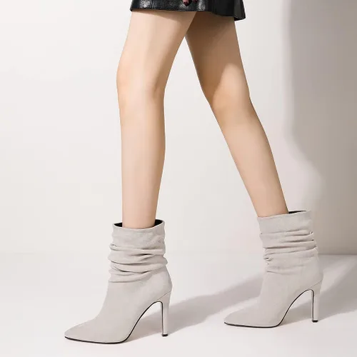 Miniatura 2 de heelchic Botas de tobillo cómodas de las mujeres del dedo del pie puntiagudo atractivas botas de tacón alto de aguja botas cortas