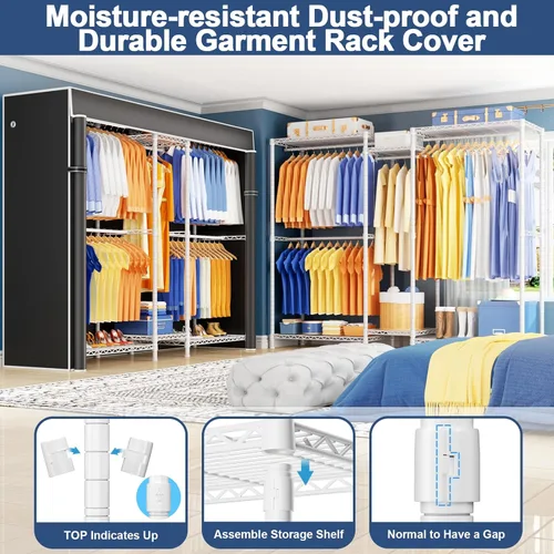 Miniatura 4 de Ulif E12C - Sistema organizador de armario de servicio pesado, estantes de ropa independientes para colgar ropa, perchero ajustable de 71 pulgadas