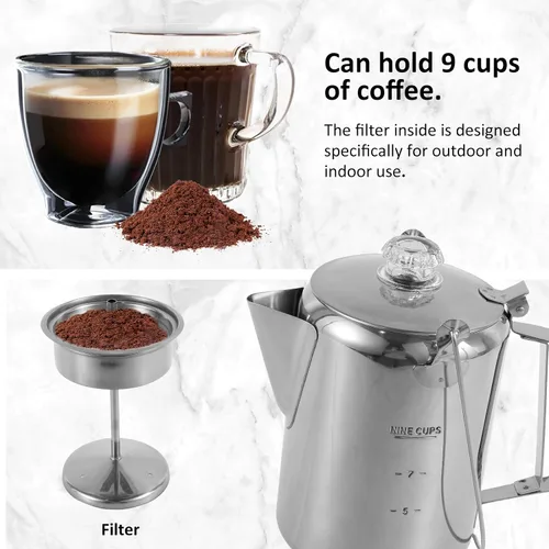 Miniatura 3 de Cafetera de camping – Percolador de estufa con perilla de vidrio superior transparente – Cafetera de camping para viajes de preparación rápida