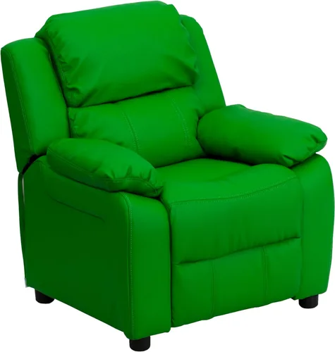 Miniatura 22 de Flash Furniture, sillón reclinable de lujo, muy acolchado, de vinilo color beige, con apoyabrazos con compartimento de almacenamiento, para niños