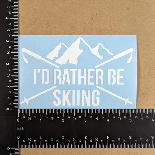 Miniatura 5 de Paquete de 4 calcomanías de esquí: Ski Life, I'd Rather Be Skiing, gafas, telesilla (blanco, grande ~ 5 pulgadas)