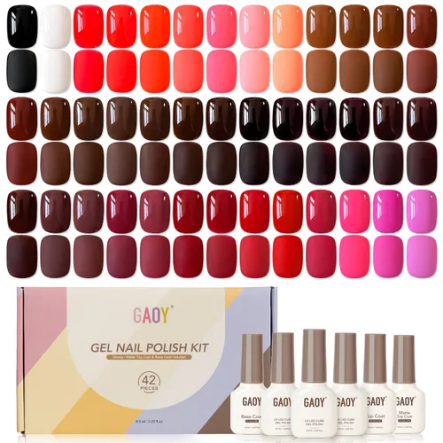 Miniatura 20 de GAOY - Juego de 42 esmaltes de uñas de gel, colores pastel, primavera, verano, rosa, verde, con capa superior brillante y mate y capa base