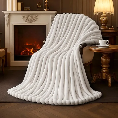 Miniatura 18 de Amélie Home - Manta de piel sintética para sofá, acogedora manta mullida de felpa suave a rayas para sofá familiar, silla, dormitorio, 55 x 70 Rayas