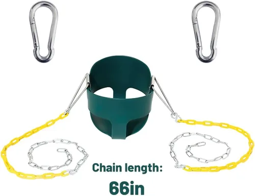 Miniatura 5 de Asiento de columpio con respaldo alto para niños pequeños con cadenas revestidas de plástico resistente de 66 pulgadas, totalmente montado para Verde