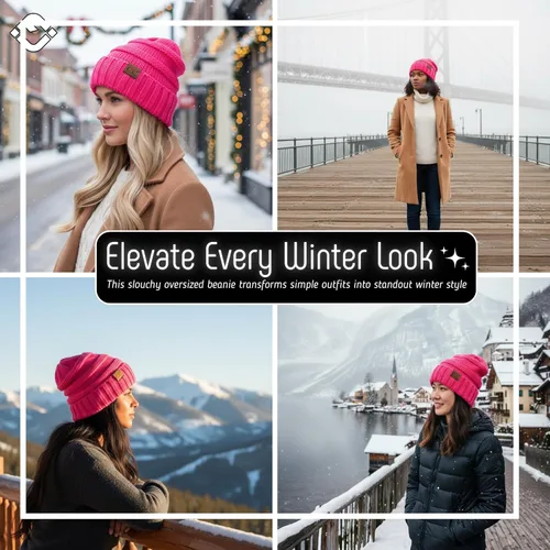 Miniatura 256 de Funky Junque Gorro de moda de punto trenzado de talla extragrande, grueso, abrigado, suave y holgado
