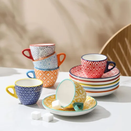 Miniatura 5 de Selamica Tazas de café expreso de cerámica de 2 onzas, juego de tazas de café expresso pequeñas con platillos, mini tazas demitasse de porcelana