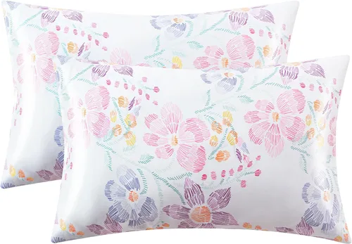 Miniatura 14 de EXQ Home - Funda de almohada de satén para cuidar el cabello y la piel, tamaño estándar, de seda con estampado negro, juego de 2 fundas con cierre