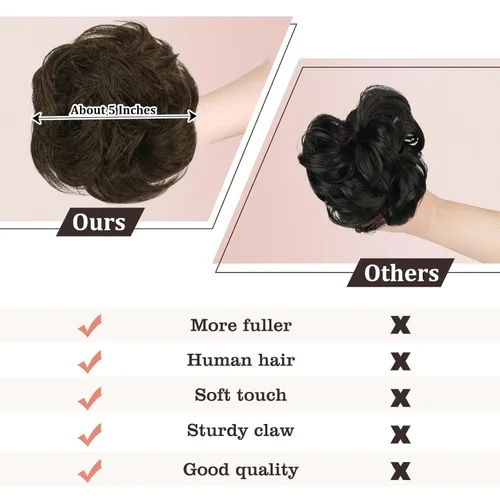 Miniatura 3 de RUWISS Pinza de Garra Moño Desordenado Postizo de Cabello Humano Real Moños Ondulados Rizados Chignon Extensiones de Moño Peinado Recogido