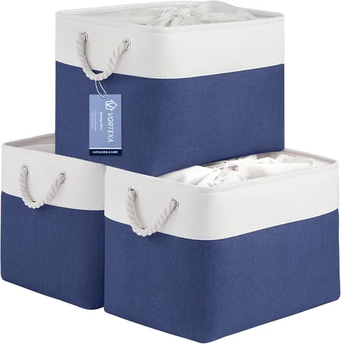 Miniatura 60 de Cestas de almacenamiento para estantes de 11.8 x 7.9 x 5.2 pulgadas, contenedores de almacenamiento plegables de tela con asas, organizador