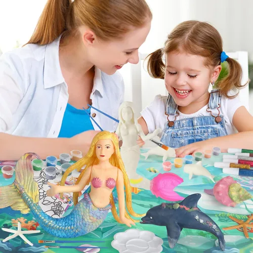 Miniatura 7 de BESTYMXY Kit de pintura de juguetes de sirena, kit de pintura de sirena, juego de arte para niños, juego de arte y manualidades de sirena, juguetes