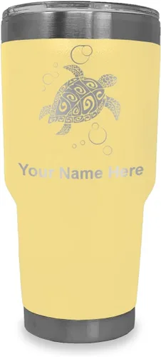 Miniatura 7 de LaserGram Vaso aislado al vacío de 20 onzas, tortuga marina hawaiana, grabado personalizado incluido (negro)