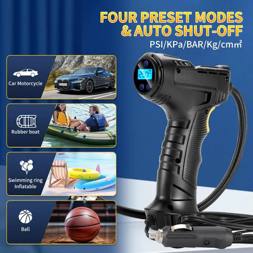 Miniatura 2 de Compresor de aire portátil de 150 PSI para neumáticos de automóvil, inflador digital de neumáticos con linterna LED, bomba automática de 12 V