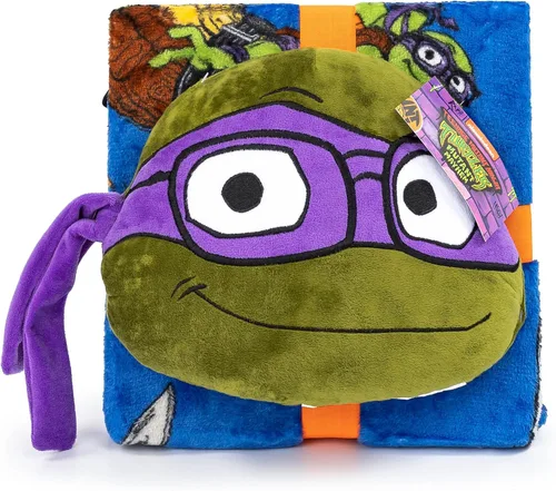Miniatura 6 de Jay Franco Nickelodeon Teenage Mutant Ninja Turtles Mutant Mayhem Leonardo Nogginz - Juego de manta y almohada de felpa de 40 x 50 pulgadas, juego