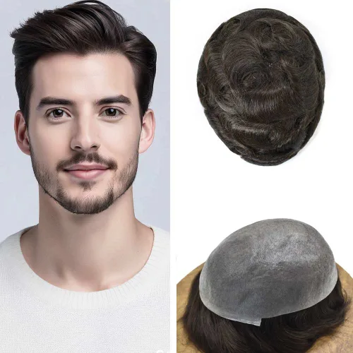 Miniatura 64 de Hombres Toupee Hair Thin Skin Men Human Hair Piece Men Toupee Cabello humano V-loop de aspecto natural Toupee Hombres Hairpiece Men Hair System