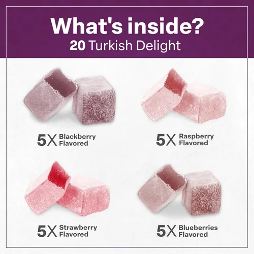 Miniatura 6 de Eastanbul Delicia Turca, 10.5 oz, Delicias Turcas Surtidas Sabor Fresa, Mora, Frambuesa y Arándano, Dulce Internacional, Lokum, Natural, Sin Gluten