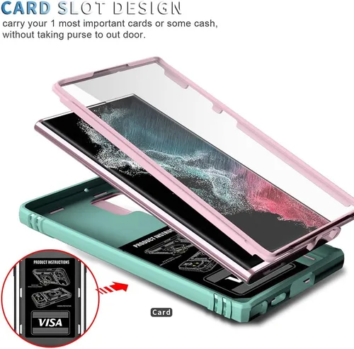 Miniatura 4 de Funda para Samsung Galaxy S22 Ultra 5G con ranura para tarjetero de cámara deslizante, grado militar, resistente, a prueba de golpes, funda de tres