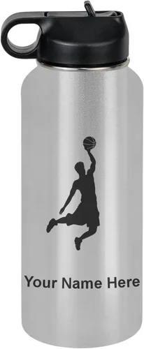Miniatura 78 de LaserGram Botella de agua personalizada, hombre haciendo slam dunk de baloncesto, de acero inoxidable, de doble pared con aislamiento al vacío