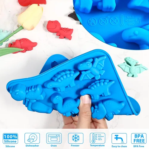 Miniatura 3 de Webake Moldes de silicona para caramelos de dinosaurio de 12 cavidades con forma de T-rex, Stegosaurus, triceratops, ideal para dulces, chocolate
