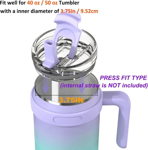Miniatura 4 de Zukro Tapa de repuesto para vaso térmico frío de 50 y 40 onzas, apto para vaso Yeti Rambler de 42, 35 o 30 onzas, tapa con pajita abatible 2 en 1