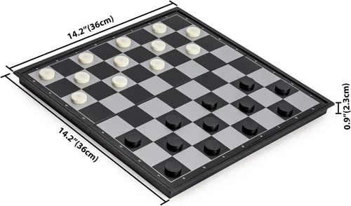 Miniatura 3 de Yellow Mountain Imports Juego de mesa grande 2 en 1 magnético de viaje para ajedrez y damas - 14 pulgadas - Juego de mesa plegable, portátil