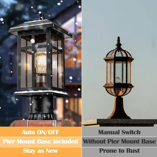 Miniatura 6 de Brilvibera 2 Paquetes Luces de Poste para Exteriores, Farol de Poste Negro Accesorio de Iluminación con Base de Montaje en Muelle, Farol de Poste