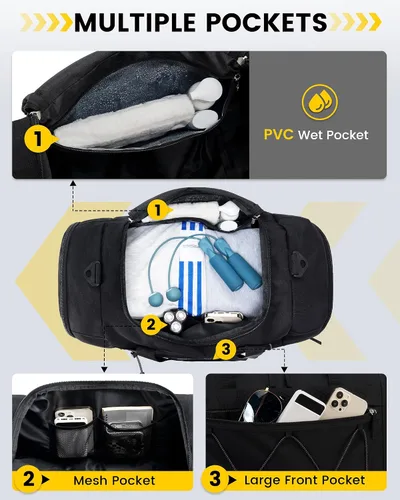Miniatura 3 de Vorspack Bolsa de gimnasio para hombres 21 pulgadas bolsa de viaje bolsa de lona para gimnasio, deportes, viajes, fin de semana, natación durante