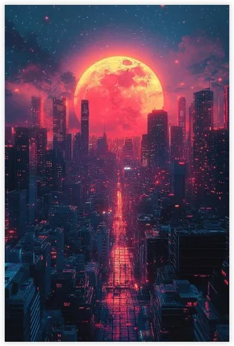 ZMLIS Synthwave City Wall Print – 80s Futuristic Vaporwave Decor for Bedroom Or Dorm Canvas Wall Art Print Poster For Home School Office Decor