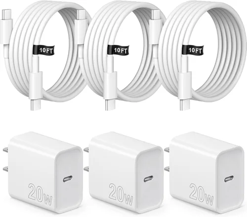 Cargador para iPhone de carga rápida de 3m para iPhone 17, 16, 15, paquete de 3 cargadores tipo C, cargador USB C con iPhone Air 17/17 Plus/17