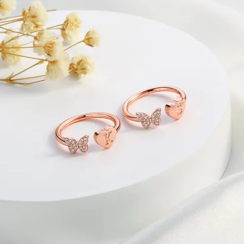 Miniatura 6 de Anillos apilables con iniciales para mujeres y niñas, chapados en oro rosa, con letra mayúscula, para mujeres, adolescentes, niñas, anillos