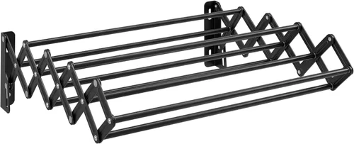 SONGMICS Estante de secado de ropa, estante de secado de ropa montado en la pared, pequeño estante de lavandería acordeón, 9 varillas colgantes