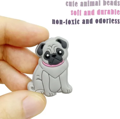 Miniatura 2 de 10 cuentas de perro de dibujos animados de animales con forma de carlino, cuentas focales para bolígrafo, llavero, joyería, pulseras, collares
