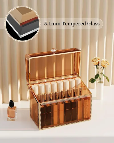 Miniatura 2 de Youdepot - Organizador de lápiz labial, 24 espacios, brillo de labios de vidrio templado y organizador de perfumes, soporte para lápiz labial