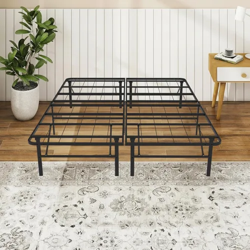 Miniatura 10 de Marco de cama plegable individual, plataforma de metal resistente con almacenamiento de 14 pulgadas, no necesita somier, fácil montaje sin