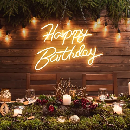 Miniatura 8 de Letrero de neón de feliz cumpleaños para decoración de pared, letrero de luz LED de neón con interruptor regulable, cartel iluminado de feliz