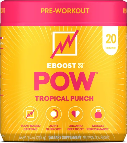 EBOOST POW Natural - Polvo de preentrenamiento – 20 porciones – Tropical Punch – Un suplemento de preentrenamiento para el rendimiento, apoyo de