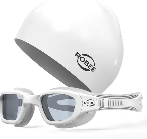 Miniatura 19 de Robee Gafas de natación, gafas de natación polarizadas para adultos, para hombres, mujeres y jóvenes, gafas de piscina de agua Azul Hawaii + Gorra
