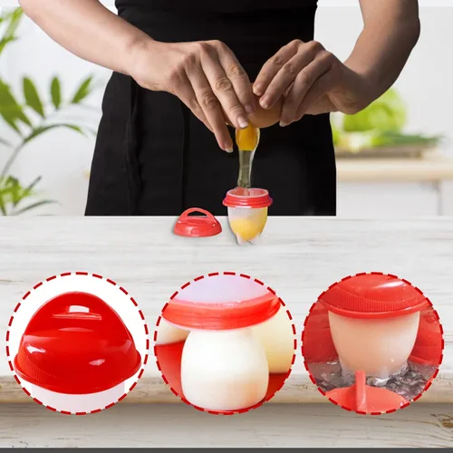 Miniatura 3 de 6 piezas de olla de huevos, caldera de huevo antiadherente de silicona, tazas para cocinar huevos sin cáscara, huevo escalfado rápido para desayuno