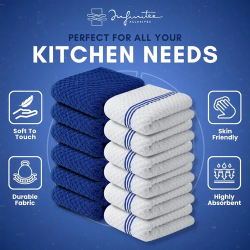 Miniatura 4 de Infinitee Xclusives Paquete de 12 toallas de cocina de alta calidad, 100% algodón, 15 x 25 pulgadas, paños de cocina para cocina, color azul poderoso