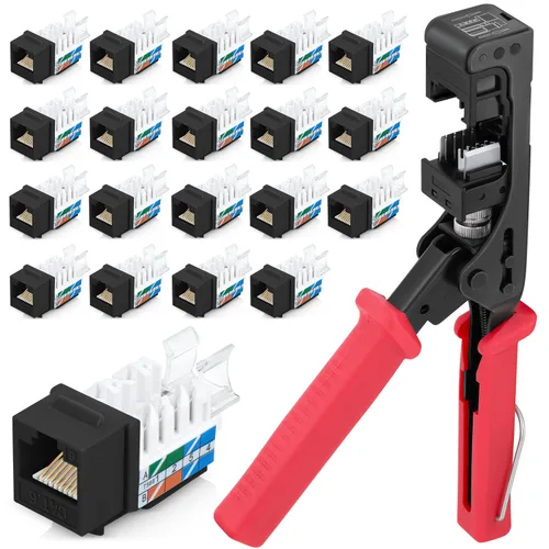 Miniatura 17 de Everest easyJACK - Juego de herramienta Keystone con ángulo de 45° para terminación rápida - con paquete de 20 conectores Keystone RJ45 Cat6 en rojo