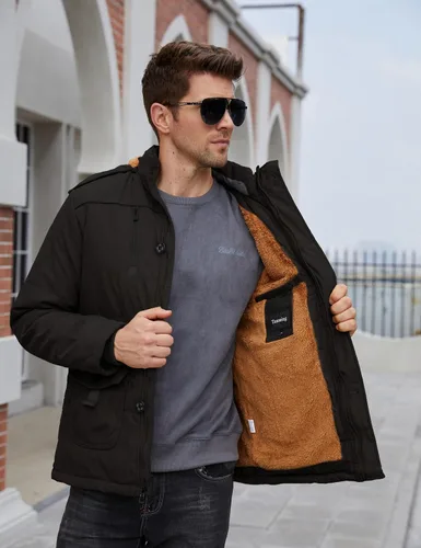 Miniatura 5 de Tanming - Abrigo de invierno para hombre con forro de piel sintética y capucha desmontable
