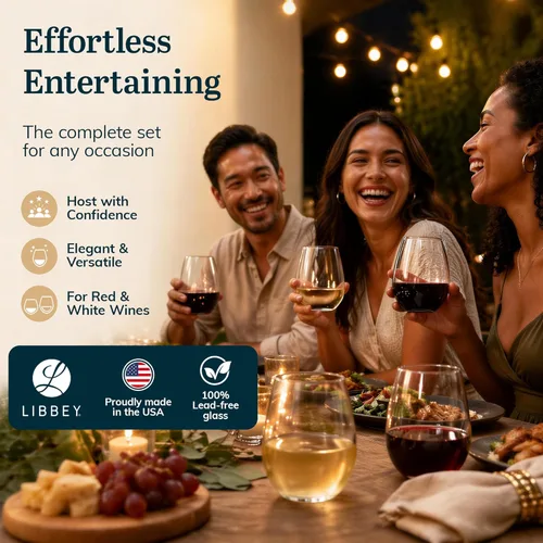 Miniatura 2 de Libbey Juego de 12 Copas de Vino sin Tallo, Aptas para Lavavajillas, Perfectas para Cócteles, Agua y Vajilla para Exteriores Rojo y blanco 12