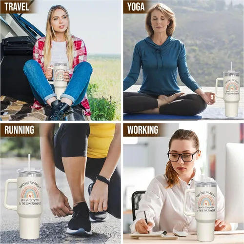 Miniatura 6 de AXIARA Regalos inspiradores para mujeres, vaso aislado de 40 onzas con popote y asa, regalos de aliento de agradecimiento para mujeres, amigas