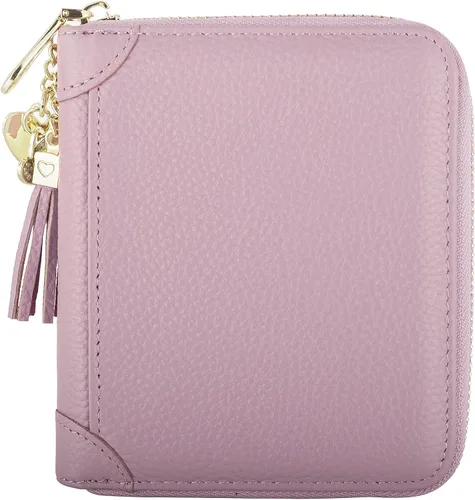 Miniatura 4 de Cartera con tarjetero RFID para tarjetas de crédito, de cuero, con cremallera, para mujer, 40 ranuras para tarjetas, Púrpura, Compacto