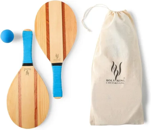 Miniatura 2 de HOLYKING Wooden Beach Striped Paddle Game Sets, Tennis Racket Outdoor
