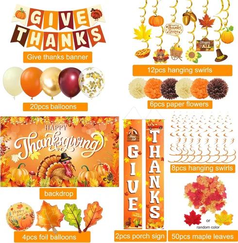 Miniatura 2 de Suministros de decoración de fiesta de Acción de Gracias, pancarta de Acción de Gracias, remolinos colgantes para vacaciones de otoño, decoración