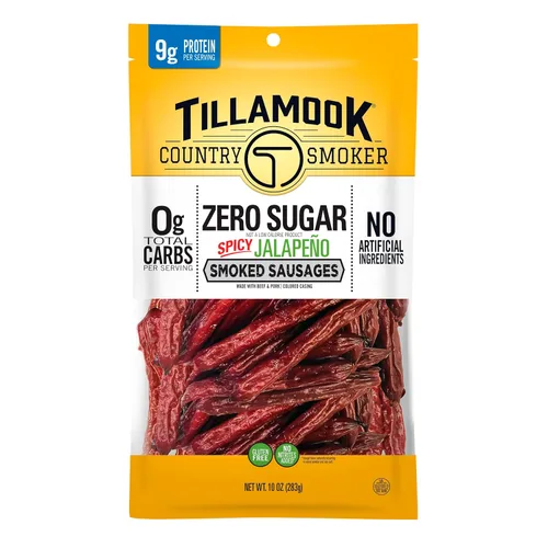 Tillamook Country Smoker - Salchichas ahumadas aptas para dietas cetogénicas, sin azúcar, sabor jalapeño picante, 10 onzas