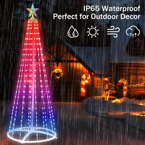Miniatura 5 de Hoofun Luces de árbol de Navidad para decoraciones al aire libre: árboles de Navidad iluminados inteligentes de 6 a 8 pies, control de aplicación