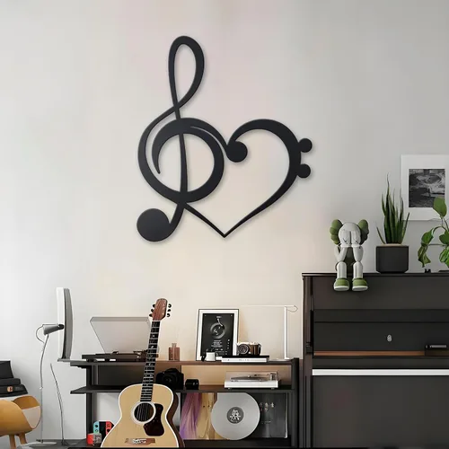 Miniatura 7 de KOYILTD Decoración de pared de metal negro con corazón, decoración de notas musicales, decoración de pared de corazón, arte de pared para sala