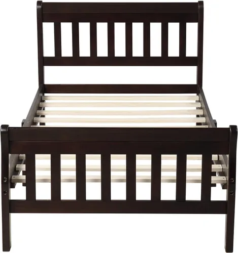 Miniatura 3 de Harper & Bright Designs Cama de madera tamaño individual moderna para niños, base de cama individual con cabecero y soporte de listones de madera